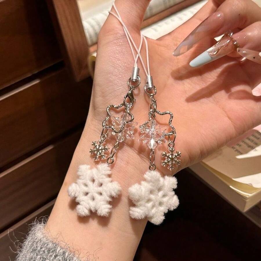 1Pc Christmas Snowflake Pendant Keychain, Mobile Phone Chain - A Christmas Gift For Best Friends - Multicolor - View 1