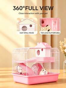 1pc Large Luxury 2-Tier Hamster Cage With Stand, Portable Indoor/Outdoor Hamster Habitat, Spacious Pet Home Set - one-size - View 2
