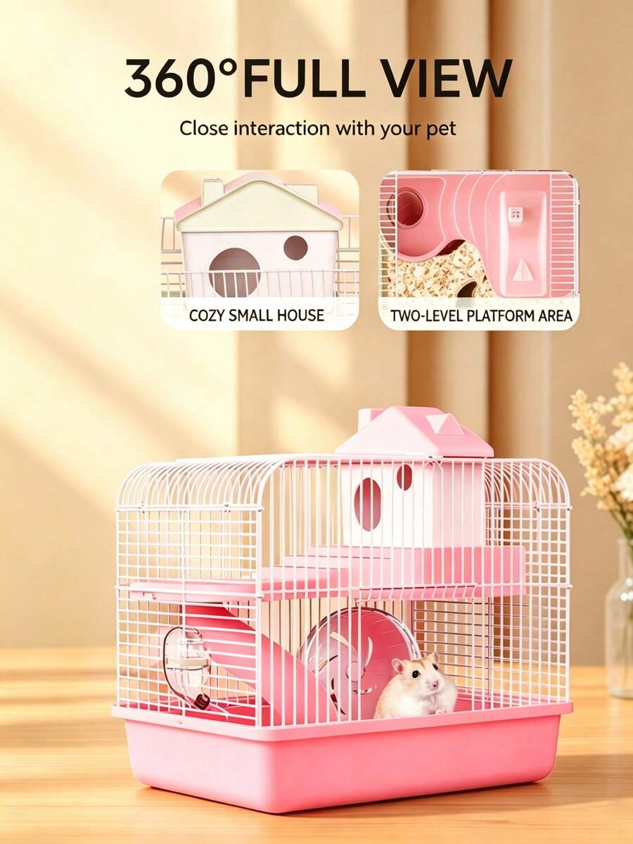 1pc Large Luxury 2-Tier Hamster Cage With Stand, Portable Indoor/Outdoor Hamster Habitat, Spacious Pet Home Set