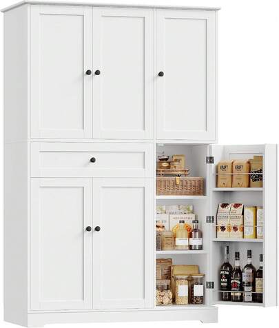 Tall Kitchen Pantry Storage Cabinet With Shelves One Large Drawer And Swing Out Side Racks Anti Tipper Device Kitchen Dining Room Living Room