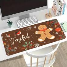DFlat "Joyful" Cartoon Cute INS Style Large Gingerbread Man & Snowflake Bird Pattern, Christmas Celebration Atmosphere Home Gift Decor, High-Quality Rubber Base, Highly Attractive Durable Desk Mat, Office Desk Accessory, Suitable For Back To School Office Desk Decor Mat, Gaming Mouse Pad, Romantic Decorative Atmosphere Mat, Large Long Mouse Pad - Snowflake Bird - View 2
