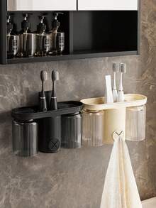 1pc Multifunctional Integrated Bathroom Towel Toothbrush Toothpaste Cup Holder, Heat-Resistant Wall-Mounted Bathroom Storage Rack, Home Drainage Organizer Rack, Suitable For Toilet Bathroom - Multicolor - View 2