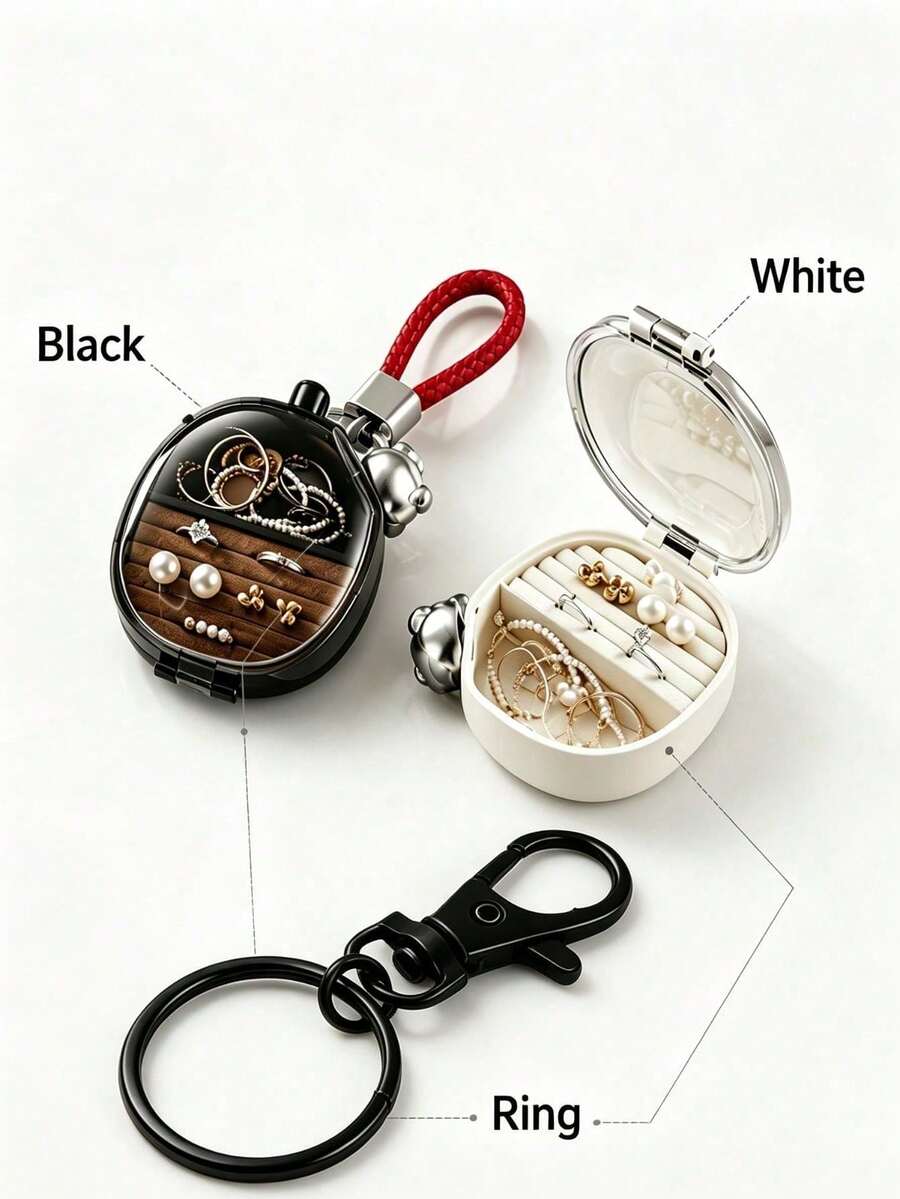 Mini Keychain Jewelry Box, Cute Travel Jewelry Storage Box, Velvet Lined Portable Jewelry Box, Women's Birthday Gift Daily Use, Jewelry Box Travel Essential, School Essential, Women's Travel Essential