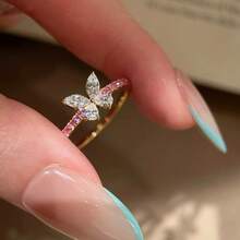 French Elegant Sparkling Red Zirconia Inlaid 18K Gold Plated Sweet Versatile Butterfly Open Ring - Red - View 2
