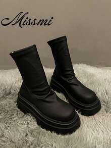 2024 Spring & Autumn New Over-The-Knee Boots For Women, Elastic Skinny Style, Thick Sole High Shaft Riding Boots,Black Boots - Black - View 2