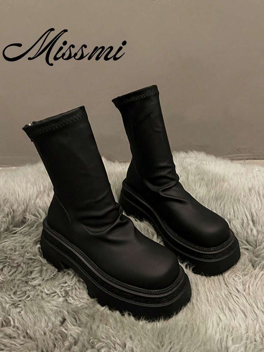 2024 Spring & Autumn New Over-The-Knee Boots For Women, Elastic Skinny Style, Thick Sole High Shaft Riding Boots,Black Boots