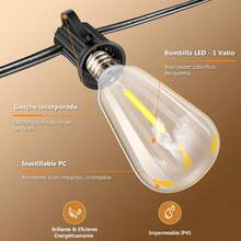 Cadena de luces para exteriores de 7.5M 25 pies, decoración de patio de jardín con blanco cálido de 2500 K, 25 bombillas LED Edison, temporizador de soporte regulable - Tipo de Enchufe A USA (110-127V) - Ver 5
