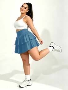 Plus Size Women's Tennis Skort, Pleated Sports Skirt With Pockets, High Waist Golf Skort, Suitable For Fitness And Workout - Blue - View 3
