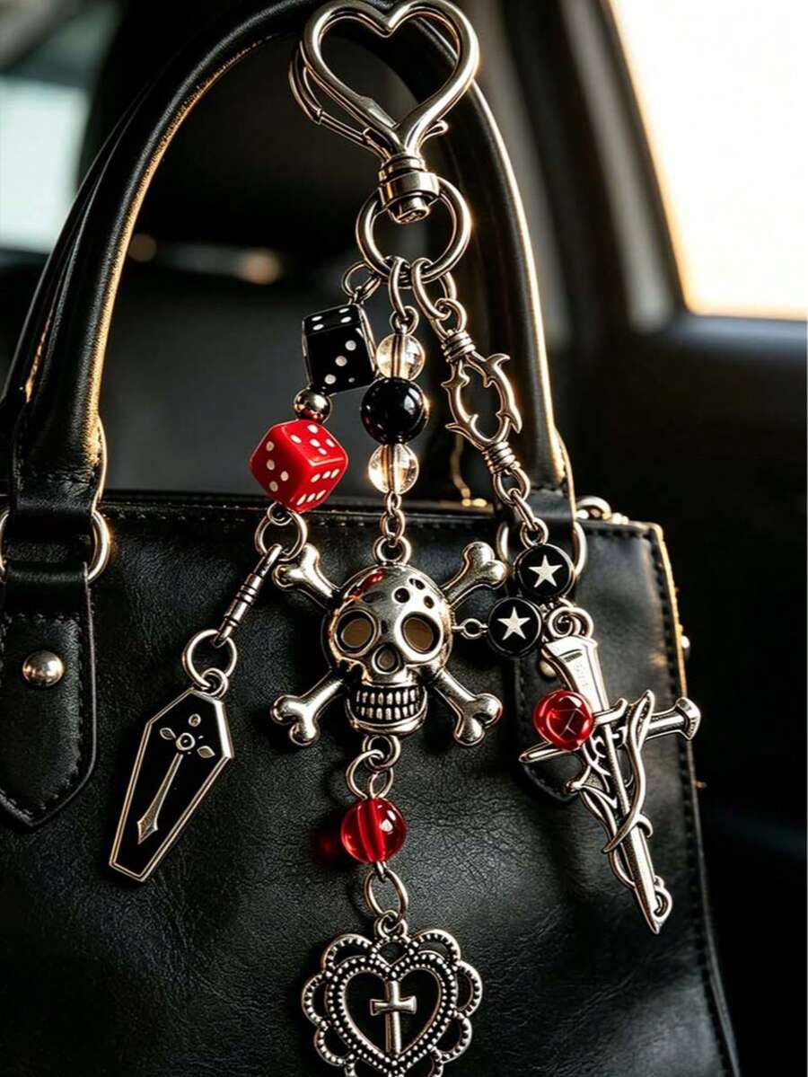 Gothic Vintage Skull Cross Pendant Keychain Halloween Gift Sweet Cool Dark Girl Bag Charm - Multicolor - View 1