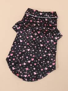 1pc Lightweight Breathable Thin Satin Non-Elastic Cartoon Heart Star Print Pet Pajamas Black Button-Up Pet Loungewear, Suitable For Small Dogs Indoor Wear (Size Runs Small, Recommend Ordering 1-2 Sizes Up) - Black - View 6