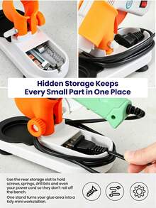 Adjustable Hot Glue Gun Stand, Multi-Angle Lock Base, Peelable Silicone Drip Tray & Hidden Storage Slot. Stable, Fits All Glue Guns. Desktop Organizer For DIY, Woodwork & Home Repair, Great Gift For Crafters. - White - View 5
