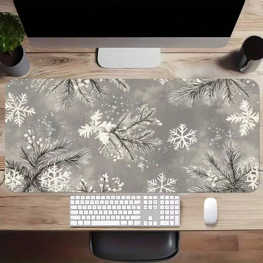 Large Rubber Mouse Pad, Christmas Snowflake Design, With Non-Slip Base, Perfect For Holiday Themed Office Use, Suitable For Writing And Computer Tasks - Grey Snowflake - View 1