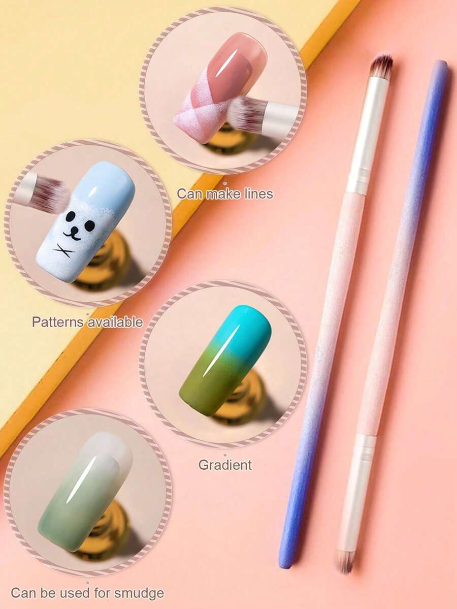 Beautizon Nailartlab 1件美甲漸層暈染刷,極簡斜角刷頭設計,軟毛美甲刷,專業繪畫暈染工具,適用於美甲沙龍美甲、DIY美甲工具 - 彩色 - 查看 1