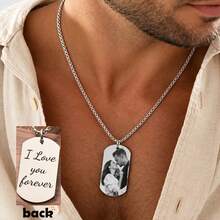 Personalized Custom Photo And Text (Back) Square Pearl Necklace, Waterproof Stainless Steel Jewelry, Men's Party Holiday Daily Versatile Accessory, Perfect Birthday Father's Day Christmas Valentine's Day Anniversary Gift For Him - Multicolor - View 2