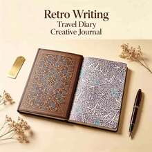 Vintage Hardcover Journal Notebook, Antique Gilded Floral Pattern, Thick Cream Yellow Paper, With Ribbon Bookmark & Metal Corner Protector, Ideal Gift For Diary Writing, Sketching & Note Taking - Multicolor - View 8