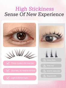 60pcs Brown Self-Adhesive False Eyelash Clusters, Cartoon Style, Press-On Eyelash Clusters, Suitable For Beginners, Reusable, Natural Look, Suitable For All Occasions, Glue-Free False Eyelashes - C - View 7