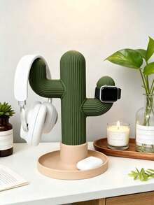 1 buah Stand Headphone Resin Berbentuk Kaktus Gaya Modern, Tekstur Garis Vertikal dengan Baki Penyimpanan Bulat, Gantungan Multi Kait untuk Headset, Smart Watch & Earbud, Rak Display Meja, Cocok untuk Dekorasi Kantor, Meja Belajar, Meja Gaming, dan Hadiah Liburan - MultiWarna - View 7
