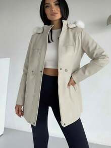 Women Hooded Pelus Lining Coat - Beige - View 6