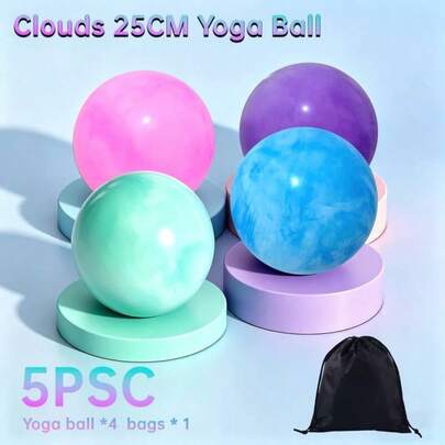 3/5PCS New Pilates Yoga Ball Set With Yoga Ball + Storage Bag, 9.84 Inch Fitness Ball For Core Strength Training, Fitness, Yoga, Pelvic Floor Muscle Training, Home / Gym / Pilates Universal Shaping Yoga Ball