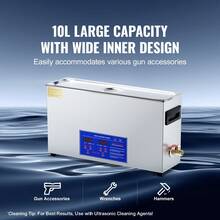 Limpiador ultrasónico de armas de 10 l, máquina de limpieza ultrasónica profesional de 300 W con temporizador y calentador, limpiador ultrasónico digital de 40 kHz con cesta para piezas de armas, balas y suministros militares - 7,4 kg - Ver 2