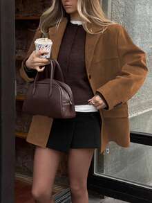 Women's Casual Autumn/Winter Suede Brown Blazer - Khaki - View 1