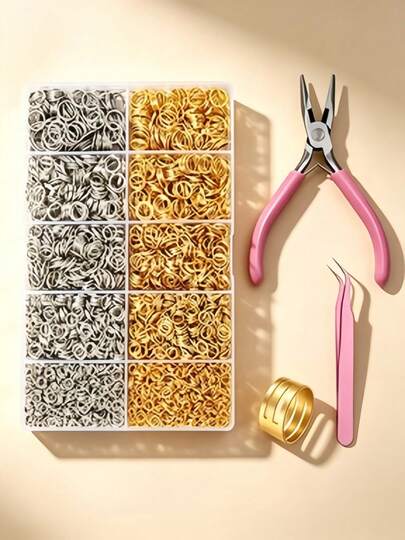 Boxed O-Ring Connectors 4/5/6/7/8mm Dual-Color Durable Open Rings, Includes Opening/Closing Tool, Jewelry Making Pliers And Tweezers. Suitable For DIY Bracelets, Earrings, Necklaces, Keychains, Bag Charms, Phone Chains, Jewelry Making Accessories