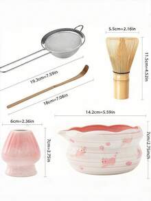 1pc/5pcs Set Teh Matcha Motif Anak Kucing Merah Muda Gradien dengan Mulut, Termasuk Mangkuk Matcha, Tempat Pengaduk Teh, Saringan Teh, Sendok Teh, Dudukan Pengaduk Teh, Set Sendok Teh, Alat Persiapan Matcha, Alat Pembuatan Makanan Penutup dan Minuman, Set Perlengkapan Sekolah - MultiWarna - View 6