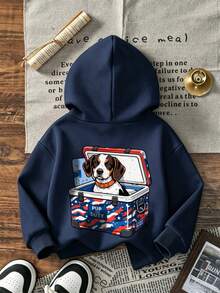 Boys Cute Beagle Dog Ice Bucket Pattern Sweatshirt, Casual Long Sleeve Kids Outdoor Camping Sweatshirt - Navy Blue - View 5