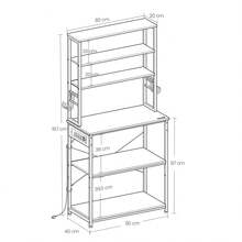 VASAGLE Estante de cocina con enchufes múltiples, 6 estantes, 6 ganchos, 40 x 80 x 168,5 cm, dorado y blanco - Amarillo - Ver 4
