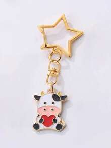 1/4pcs Cute Cow Keychain, Star-Shaped Buckle Design, Colorful Bag Pendant Charm, Suitable For Handbags, Backpacks, Keys And Zipper Decoration, Christmas Holiday Small Gift - Quantity - View 18