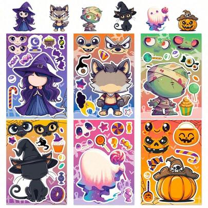 DAFENNI Halloween Collage Cartoon Cute Graffiti Witch Pumpkin DIY Creative Fun Face Swap Stickers, Cute Stickers Toys, Crafts Craft Kits, Perfect Gifts For Halloween Decorations Halloween Costumes, Squishy Party Favors For Kids, Halloween Goodie Bag Stuffers
