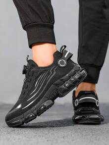Cool All-'s Functional Chunky Sneakers With Knob Button Design, Streamlined Decor, Thick Sole, Height-Increasing, Daily Wear - Black - View 10