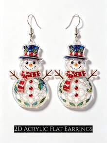 2D Cute Christmas Deer Earrings, Cartoon Style Design, Suitable For Christmas And Thanksgiving Gifts, Perfect For Christmas And Daily Wear, Ideal Gift Choice - Christmas Snowman - View 5