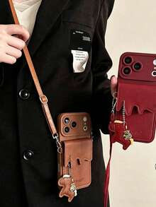 Light Luxury Pendant Small Card Holder Crossbody Strap Phone Case Compatible With Apple 17 Pro Max, New 16 Pro/15/14/13/12/11, Creative Anti-Drop Protective Shell - Brown - View 3