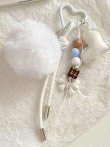 1pc Ins Style Heart Bow Beaded Chain Bag Charm Keychain - Multicolor - View 4
