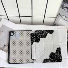 黑白蕾絲波點 Y 型支架保護平板保護殼，附筆筒，適用於 iPad 第 10 代 Smart Case/11(A16 2025)/適用於 Galaxy S9/S7/S10+/適用於 /適用於 - 彩色 - 查看 5