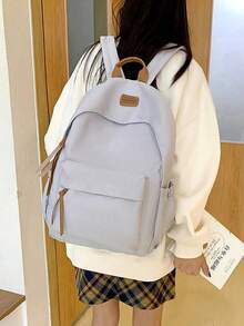 1pc Multi-Color Solid College Style Backpack, Multi-Pocket Large Capacity Lightweight Student School Bag, Convenient For Organizing Books, Stationery And Daily Essentials, Suitable For Campus Learning, Commuting, Short Trips And Outdoor Leisure, Reduces Clutter And Carrying Burden, Back To School, Birthday And Christmas Gift - Multicolor - View 16