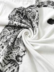 Zrgoth Men's Street Style Wide Leg Long Pants With Jumping Leopard Print Elastic Waist Casual Sweatpants - White - View 4