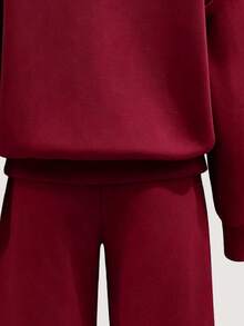 Youth Girl Letter Pattern Embroidered Half-Zip Stand Collar Sweatshirt And Pants - Red - View 5
