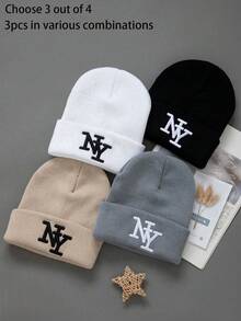 1 chiếc mũ len beanie thêu New York mùa đông unisex mới, mũ ấm mềm không vành, phong cách thanh lịch đa năng - Nhiều màu - Xem 7