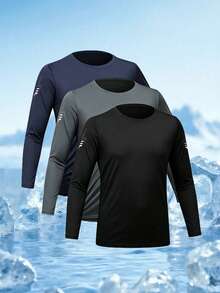 Men's Breathable Sun Protection Long Sleeve Sports T-Shirt, Outdoor Hiking Fitness Quick Dry Crew Neck Top - Black - View 3