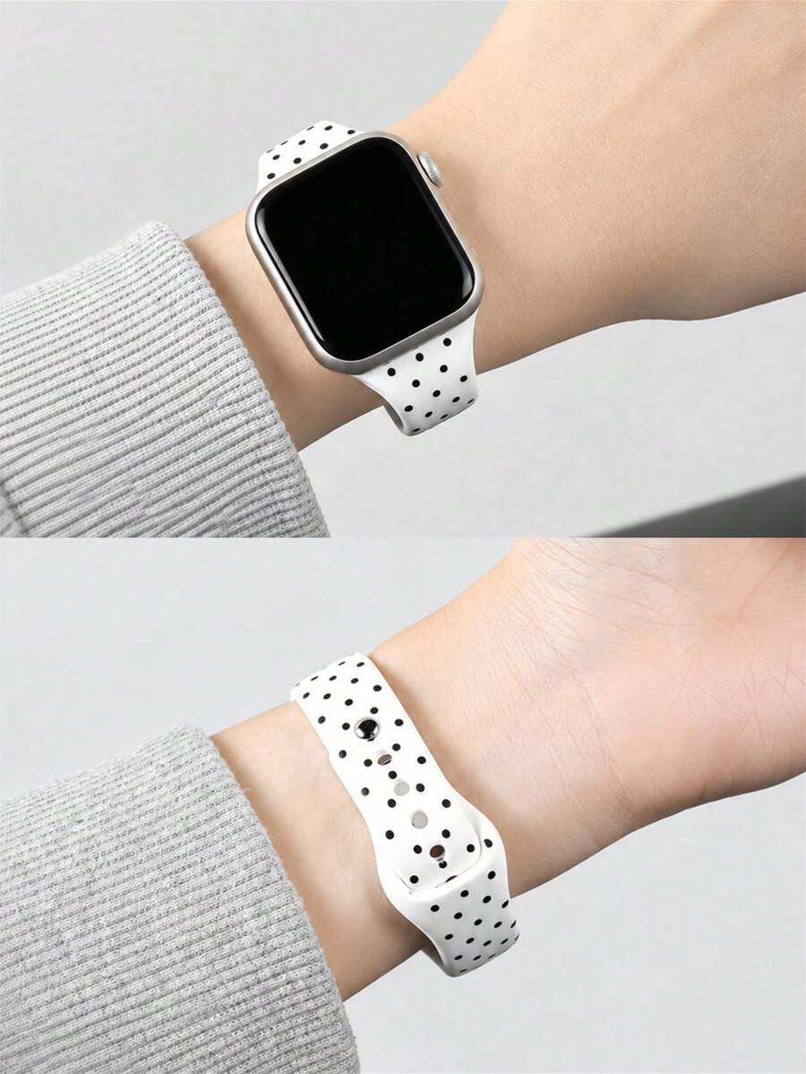 Tali Jam Tangan Silikon Polkadot Hitam Putih untuk Apple Watch, Tali Jam Tangan Olahraga yang Bernapas dan Tahan Keringat, Tali Pengganti Minimalis dan Serbaguna - MultiWarna - View 1