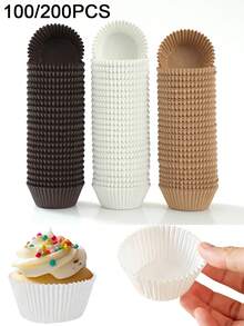 100/200pcs Standard Cupcake Liners, Grease-Proof Paper Muffin Liners,Dessert Cups, Baking Cups,Non-Stick Parchment,Cake Mold,Cake Tin,High-Temperature Resistant Baking Tray,Suitable For Baking,Kitchen,Christmas,Mother's Day And Party Use - Multicolor - View 1