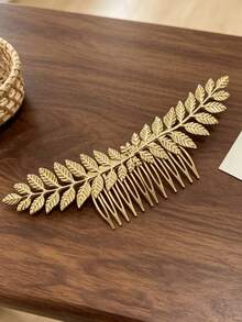 1pc Vintage Gold Metal Leaf Hair Comb, Luxury Side Comb, Back Of Head Updo Hair Accessory For Wedding And Party - Multicolor - View 3