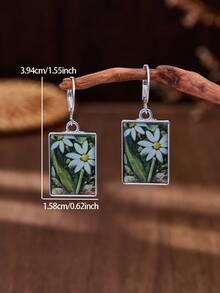 luodee 1 Pair Western Vintage Square Stud Earrings, Bohemian Dangle Earrings For Women, Suitable For All Occasions, Exquisite Gift For Women - Multicolor - View 1