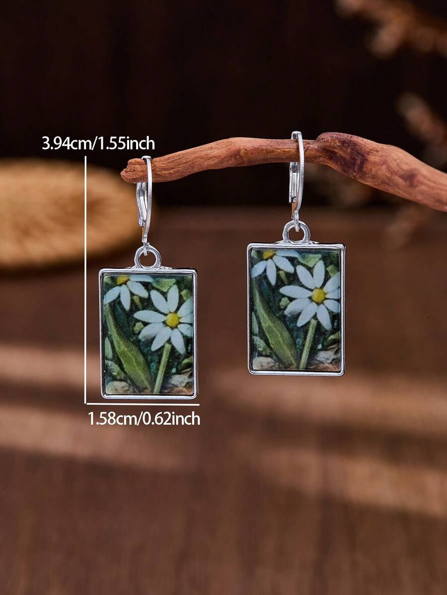 luodee 1 Pair Western Vintage Square Stud Earrings, Bohemian Dangle Earrings For Women, Suitable For All Occasions, Exquisite Gift For Women - Multicolor - View 1