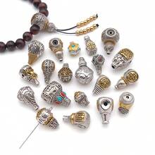 2pcs Buddha Head Pendant Dual-Color Alloy Inlaid Turquoise Beads, DIY Jewelry Making Handmade Prayer Beads Bracelet Craft Accessories - Multicolor - View 3