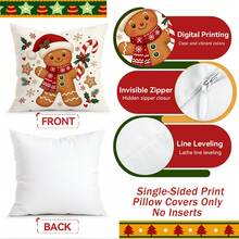 4pcs/1pc Christmas Gingerbread Man Pattern Pillow Case Without Insert, Single-Sided Printed Pillow Case, Suitable For Living Room, Bedroom, Home Decor, All-Season Pillow Case - Multicolor - View 4