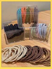 50pcs/20pcs/10pcs/1pc High Elastic Polyester Spiral Woven Material Morandi Macaron Multicolor Solid Color No Pattern Minimalist Basic Style High Elasticity Durable Hair Ties Not Easy To Break Not Damaging Hair Thin Hair Bands For Girls Students Daily Commute Hair Styling - Color: Random - View 11