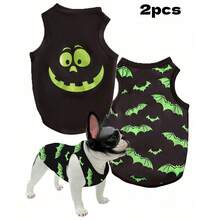 8PCS-Halloween Themed Pet Vest, Pumpkin & Bat Print Sleeveless Costume For Small & Medium Dogs And Cats, Cute Holiday Pet Outfit - Multicolor - View 2